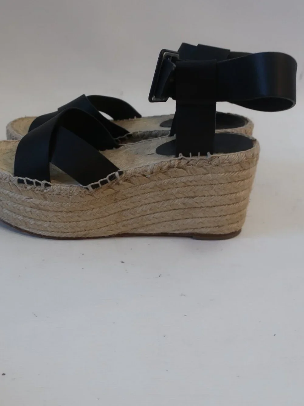 Womens Celine Black Leather Crossover Straps Espadrille Wedge Sandals 38 US/8 - Picture 7 of 14